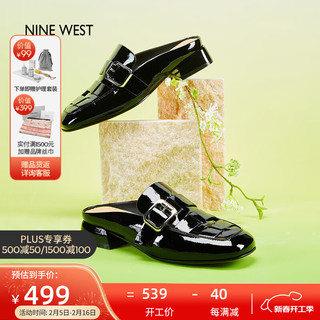 NINE WEST 凉拖外穿编织透气粗跟穆勒鞋 NK474003FZ 黑色39