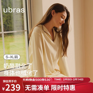 Ubras 奶酪绒刺绣翻领套头睡衣女士长袖长裤家居服套装女款 奶酪黄 XL