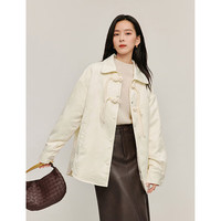 茵曼（INAN）新中式重磅提花盘扣羽绒服2024冬女装新款衬衫领宽松保暖外套 田园杏