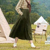 复古灯芯绒半身裙女春秋款松紧高腰显瘦A字中长裙子