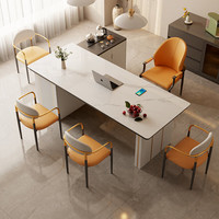 可奈熊广东佛山轻奢岩板茶桌椅组合高端办公室茶台岛台茶桌一体泡茶桌子 贵宾*1+2轻奢 +移动茶车 120*70cm