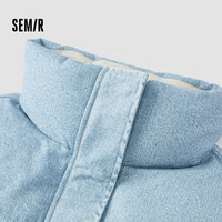 森马 羽绒服女防水拼接oversize立领2024冬外套潮酷 白蓝色调（白鸭绒）00318