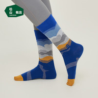 松山棉店中筒袜男透气吸汗防臭运动袜子潮流个性经典百搭男款袜子 祈福-浅蓝 1双 均码 (35-42码)