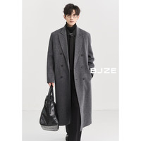 伯爵卓尔鹅绒内胆全羊毛双面呢大衣100%男士长款过膝保暖外套2024秋冬 漆黑 （加可拆卸式-鹅绒内胆） L (175)