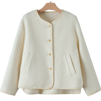 晚白2024冬季新款时尚简约厚外套纯色休闲绵羊毛短款毛料外套女