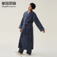 多菲尼森 dophnison 睡袍男冬季加厚加绒长款睡衣珊瑚绒美丽绒男士家居服加长浴袍睡衣 男深蓝米粒绒睡袍浴袍 L