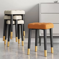 卓博凳子家用板凳换鞋凳可叠放软包座餐凳化妆凳BD512米色皮革 铁腿软包凳子-米色皮革