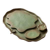 唐丰陶瓷茶盘干泡盘家用高档创意莲池功夫茶具茶托盘泡茶小型茶台 绿陶椭圆莲池茶盘(小)