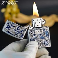 ZORRO佐罗煤油防风打火机唐草花加厚五面盔甲浮雕一体机