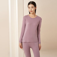宜而爽 全棉秋衣秋裤套装男女士圆领打底棉毛衫纯棉保暖内衣 女款粉紫 2XL XXL(女175男180)