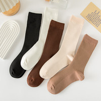 卡拉美拉（Caramella）秋冬款女士堆堆袜中筒袜子女士纯色百搭棉袜黑白色袜子 3黑2白共 5双 均码