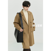 伯爵卓尔高级感70羊毛双面呢大衣男中长款2024秋冬通勤男装呢子外套 摩卡冰茶 S