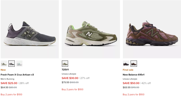Joe's NB Outlet 精选鞋履2双100美元