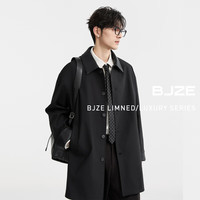 伯爵卓尔PU皮拼接马肯翻领一手长风衣男中长外套2025春季 D511065 森林黑 3XL (190)