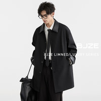Earl Joel PU皮拼接马肯翻领一手长风衣男中长外套2025春季新款 D511065