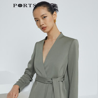 PORTS宝姿 女装简约V领系带收腰西装LL8J010KWB029 静谧绿 2