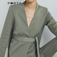 PORTS宝姿 女装简约V领系带收腰西装LL8J010KWB029 静谧绿 0