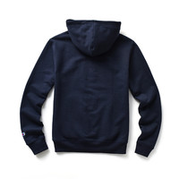 Champion美国草写字母拼色印花双标春秋连帽卫衣男女抓绒潮牌帽衫 藏蓝色 L码