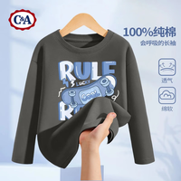 C&A男童长袖t恤2025运动帅气儿童衣服春秋男孩纯棉上衣 潮流熊灰蓝 150