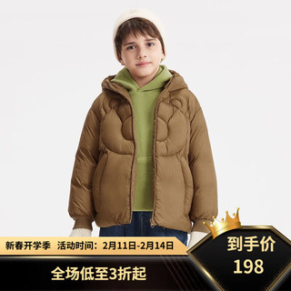 马骑顿 童装男大童冬季保暖时尚加厚连帽羽绒服 咖啡色 150