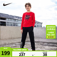 NIKE 耐克 童装男女童纯棉长袖T恤+长裤2件套2025春拜年服儿童套装 学院红 110 /56(5)