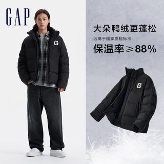 Gap 男女装秋冬防风防泼水刺绣logo立领羽绒服外套677674 黑色 170/92A(M) 亚洲尺码