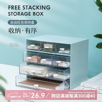 Jeko&Jeko 桌面收纳盒化妆品办公用品文具收纳盒首饰盒置物架 冰川蓝三格1只