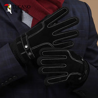 TUCANO啄木鸟真皮手套男秋冬季骑车摩托车加绒加厚触屏保暖防风防溅水猪皮手套 黑色【加绒加厚+可触屏】