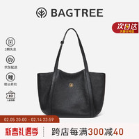 BAGTREE 包包树晚枫包 真皮手提大容量通勤托特包女单肩女包 黑色-大号 可装15.6寸电脑 情人节生日礼物女