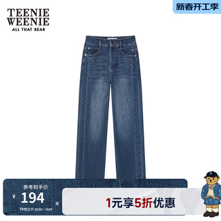 TEENIE WEENIE 女士刺绣直筒牛仔裤 深蓝色 S (160)