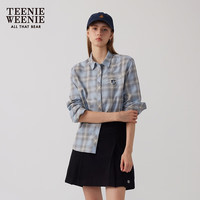 Teenie Weenie小熊春季简约休闲学院风格纹长袖衬衫松弛感上衣女 浅蓝色 160/S