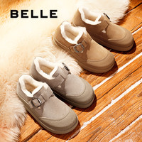 百丽女鞋子厚底勃肯鞋冬季加绒保暖毛毛棉鞋雪地靴B2258DM4 棕色 36