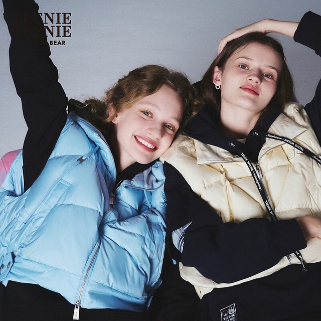 TEENIE WEENIE 小熊&吾空空联名春装简约休闲立领短款轻羽绒马甲女 浅蓝色 M 165/M