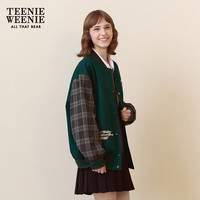 Teenie Weenie小熊春装季美式复古学院风格纹棒球服短款夹克外套女 绿色 170/L