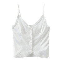 CUBIC 深V领碎花蕾丝边时尚百搭显瘦吊带上衣