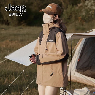 吉普（JEEP）冲锋衣羽绒服三合一男女士外套男夹克衣服男装登山滑雪服 抹茶绿 2Xl(180-205斤）