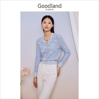 音儿 Goodland美地女装秋季法式蝴蝶钉珠针织衫V领百搭上衣