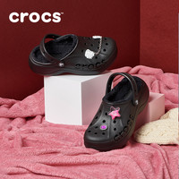 Crocs卡骆驰贝雅云彩暖棉秋冬洞洞鞋女鞋户外厚底包头拖鞋|208708 黑色套装-001 37/38