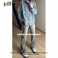 百亿补贴：jifffly 牛仔裤男2025春季新款复古潮牌美式高街直筒微喇休闲长裤