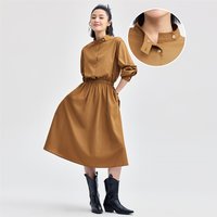 春季气质高级感收腰小立领衬衫裙中长款梭织连衣裙女