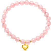 潮宏基珍心爱心黄18K金手链女彩金粉晶手饰芙蓉石F C 弹力绳 芙蓉石单颗约6mm