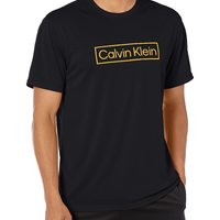 移动专享：Calvin Klein 男士标准轻质快干短袖 40+ UPF 防护运动上衣 黑色 中号