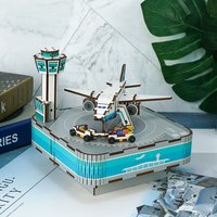 同趣八音盒航空港木质飞机主题拼装音乐盒DIY创意礼品航空礼物 牧野行歌【千与千寻】