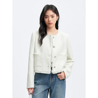 太平鸟女装仿麂皮时尚小香风上衣撞色简奢风新中式外套合集 白色提花小香风外套 S