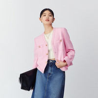 太平鸟女装仿麂皮时尚小香风上衣撞色简奢风新中式外套合集 粉色小香风毛边外套 S