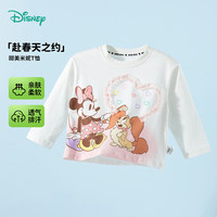 迪士尼宝宝（Disney Baby）春季童装男女儿童时尚休闲透气百搭儿童长袖T恤 ZD1ES010本白 100