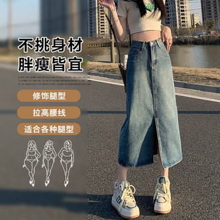 Lirdn Lee前开叉牛仔半身裙女2025春季潮流百搭高腰显瘦复古包臀a字中长裙   -推荐（98-108斤）