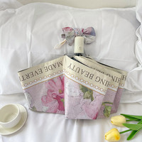 凤羽 晴雨防晒防紫外线伞油画雨伞复古系女跨境太阳伞防两用自动全遮光 粉蔷薇-三折手动伞