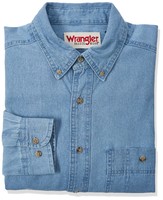 Wrangler 男式 纽扣衬衫 牛仔衬衫 有领 短袖 经典版型 Denim Medium