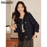 品彩(PinCai)短外套女优雅格纹小香风外套精致扣圆领通勤上衣P144F6004